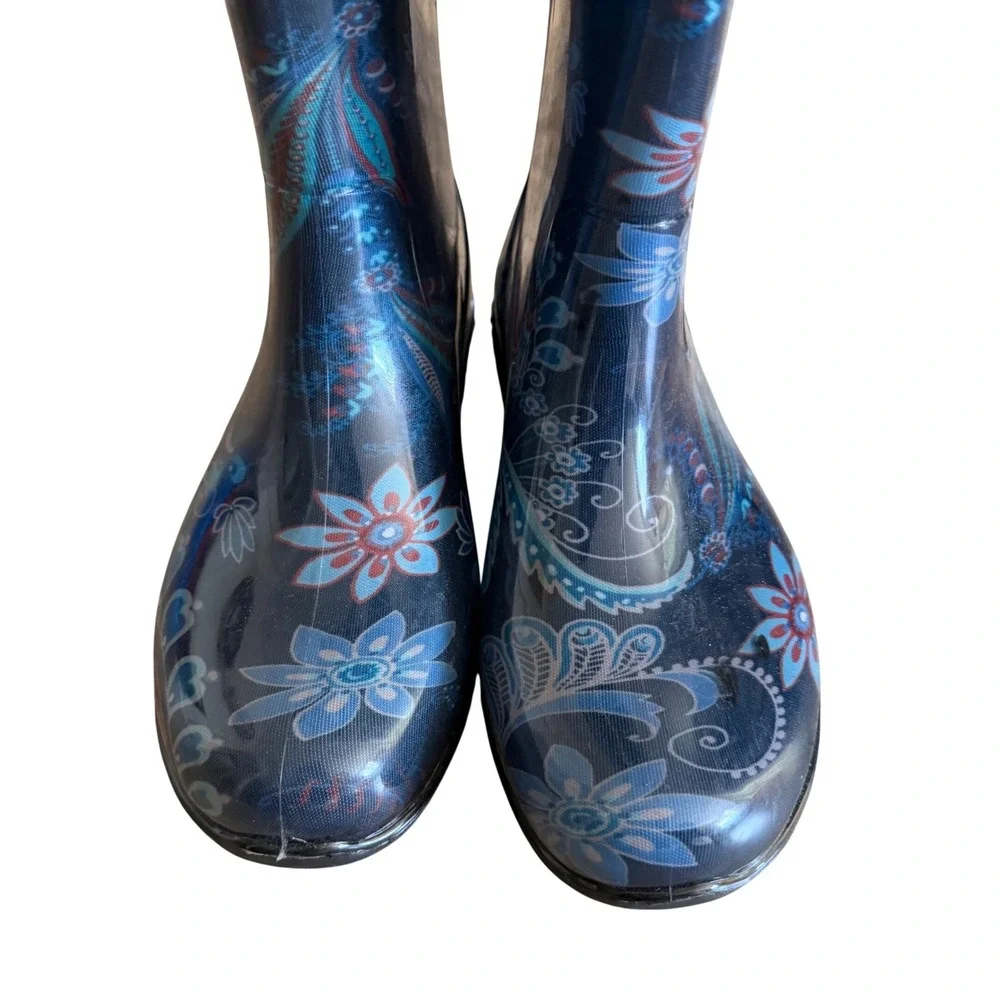 NWT Kamik Womens Blue Paisley Floral Waterproof Tall Rain Boots‎ Size 6
